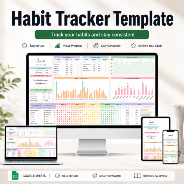 ADHD Habit Tracker Google Sheets – Daily, Weekly & Monthly Planner