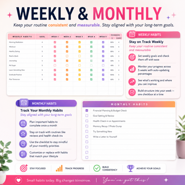 ADHD Habit Tracker Google Sheets – Daily, Weekly & Monthly Planner